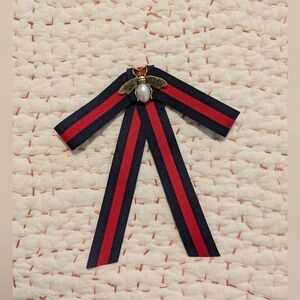 Bougie Bow! Red & Navy Ribbon Pearl Brooch Gift Ready 🎁